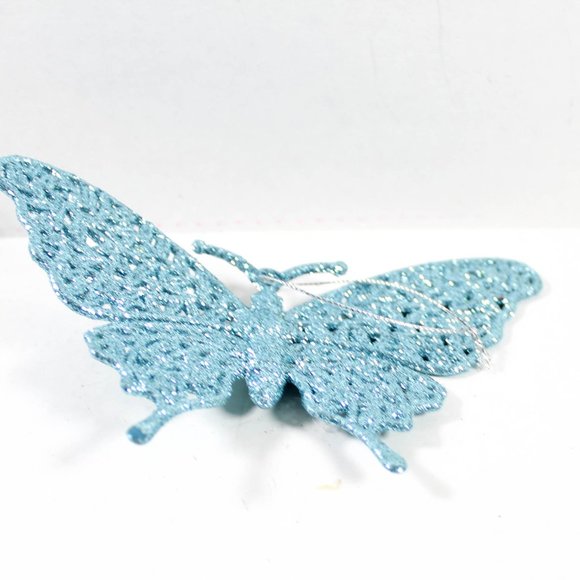 🎄Retro Aesthetic Blue Glitter Butterfly and Key Christmas Tree Ornaments Decor - Picture 2 of 5